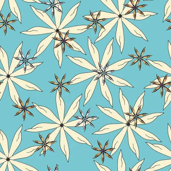 明亮的东方无缝图案 花卉装饰品 蓝绿色背景下的蜡质织物 床上用品和厨房用纺织品 — 图库矢量图片