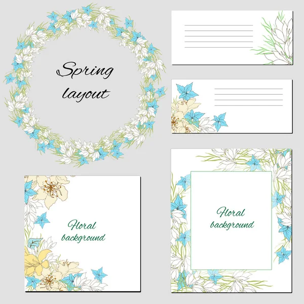 Conjunto Floral Marcos Para Texto Etiquetas Banners Textura Floral Delicada — Vector de stock