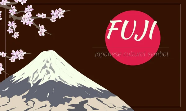 Paisaje Tradicional Japonés Con Monte Fuji Sobre Fondo Oscuro Banner — Vector de stock