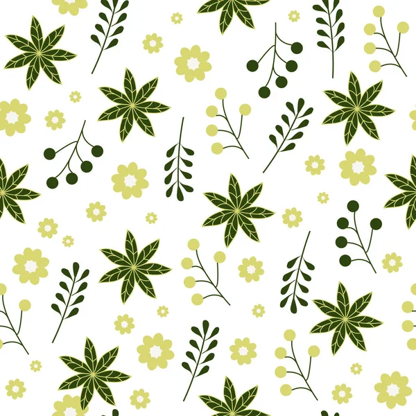 Light Seamless Pattern Home Textiles Green Yellow Flowers White Background — Stock Vector