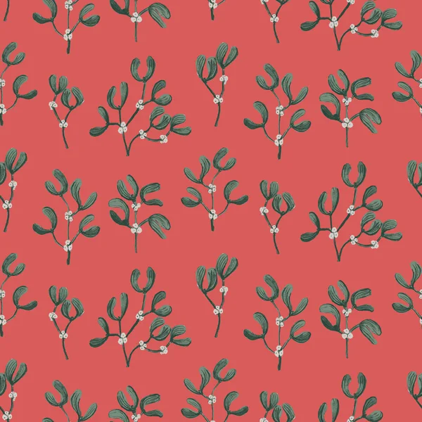 Mistletoe Painted Seamless Vector Pattern Painted Mistletoes Arranged Direactionally Forming — Stock Vector