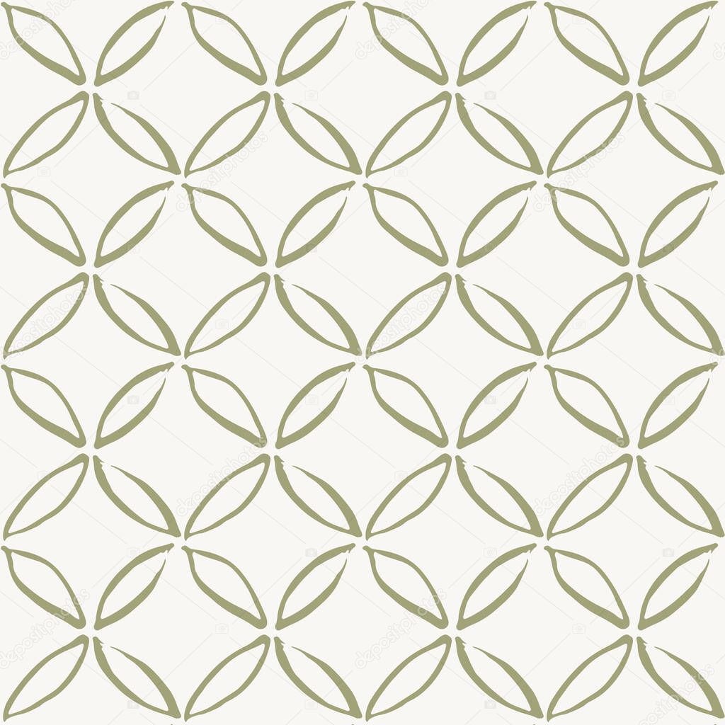 Four petal flower block print seamless vector pattern. Geometric style simple hand painted four petal flowers giving a block print effect on white  background. 
