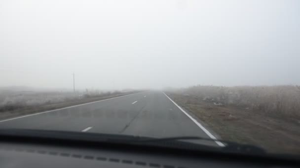 Brouillard Voiture Roule Toute Vitesse Sur Route Dans Brouillard Épais — Video