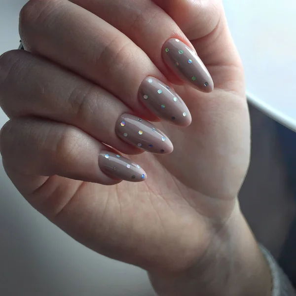 Stylish Design Manicure Long Beautiful Nails Dark Background Clouse — Stock Photo, Image