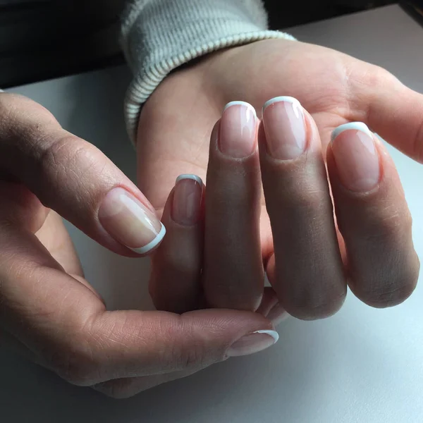 Manucure Française Sur Les Ongles Conception Manucure Française Manucure Gel — Photo