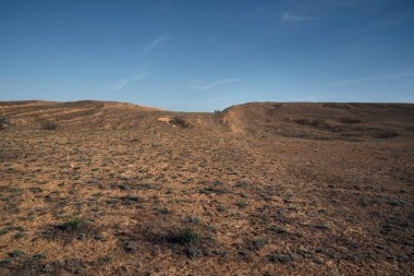 Steppe manzarası. Mavi gökyüzünün altındaki bozkırda bir tepe.