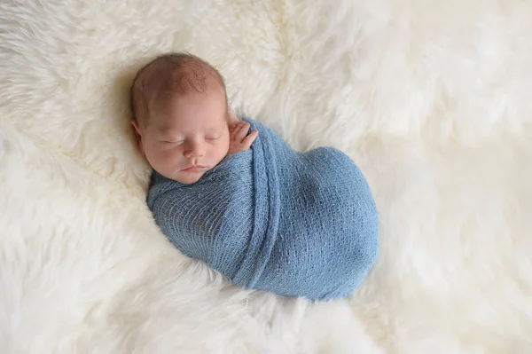 Swaddled、生まれたばかりの赤ちゃんの男の子を眠っています。 — ストック写真