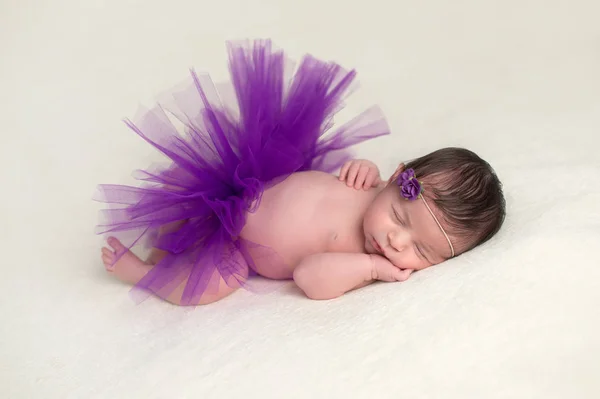 Bebê recém-nascido vestindo um Tutu Roxo — Fotografia de Stock