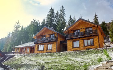 Kış dağ ve iğne yapraklı orman