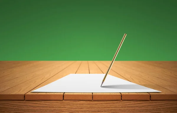 Ein Bleistift und ein Blatt Papier auf einem Holztisch — Stockfoto