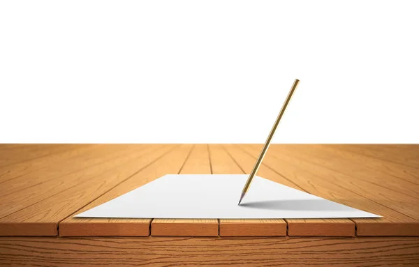 A pencil and a sheet of paper on a wooden table — Stock Photo, Image