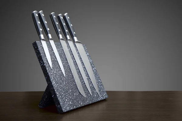 Five of damascus steel knife set — Stock Photo, Image