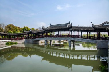 Fu Li Köprüsü'nün Suzhou şehir Luzhi antik kenti