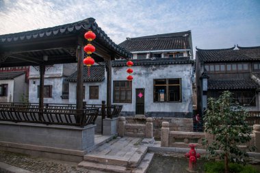 Suzhou şehir Luzhi şehir insanlar arasında köprü