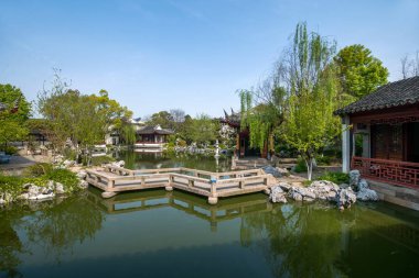 Wujiang şehir antik kenti Pearl Tower Bahçe Bahçe taş döşeli bahçe Pavyonu ile