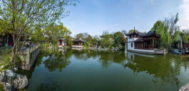 Wujiang şehir antik kenti Pearl Tower Bahçe Bahçe taş döşeli bahçe Pavyonu ile