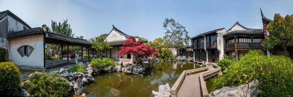 Wujiang City, with the ancient town of Qiao Le Tang garden rockery pavilion