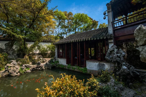 Wujiang stad met de oude stad van retraite tuin tuin-waterkant — Stockfoto