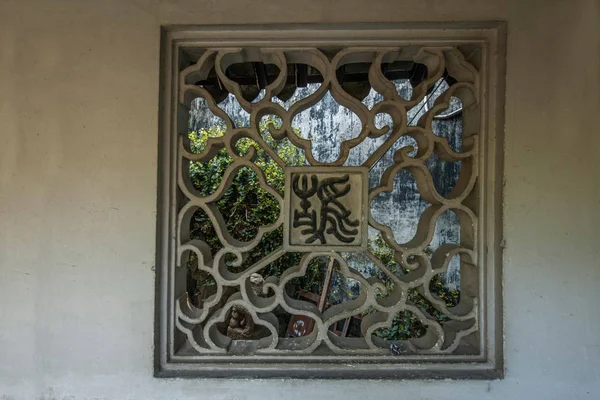 Wujiang City, con la antigua ciudad de retiro corredor de pared grabado patrón de grabado — Foto de Stock