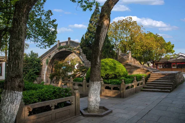 Suzhou Hanshan Tapınağı Bahçe Jiangcun Köprüsü — Stok fotoğraf