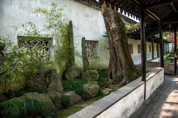 Suzhou Dugang Bahçe köşesinde sanatı — Stok fotoğraf