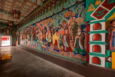 Wuxi Taihu Yuantouzhu Taihu Gölü sent Adası Ling Xiao Tapınağı Taoist efsanesi büyük duvar resimleri