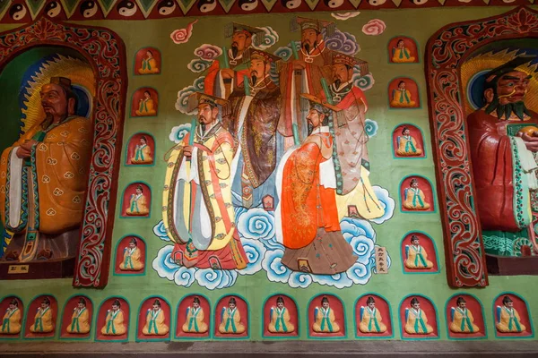 Wuxi Taihu Yuantouzhu Taihu Gölü sent Adası Ling Xiao Tapınağı Taoist efsanesi büyük duvar resimleri — Stok fotoğraf