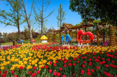 Peyzaj tasarımı Bahçe Lale çiçek ince Batı Gölü Yangzhou içinde