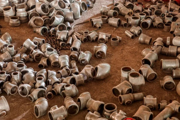 Steel pipe fittings for housing construction — Stock Photo, Image