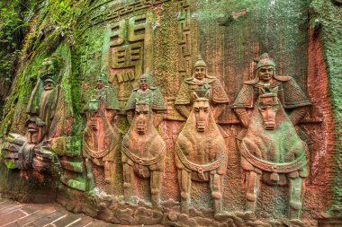 Sichuan Shannan bambu deniz alanı 36 büyük taş oyma