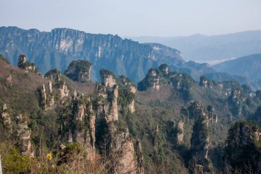 Hunan Zhangjiajie National Forest Park Tianzishan genel kaya tepeler