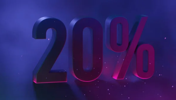% 20 indirim. Mor - dumanlı arka planda% 20 'lik mavi indirim.