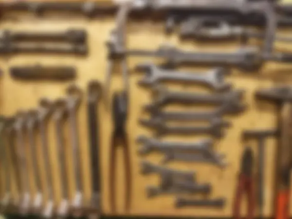 Blurred background of the workshop, machines and tools — 스톡 사진