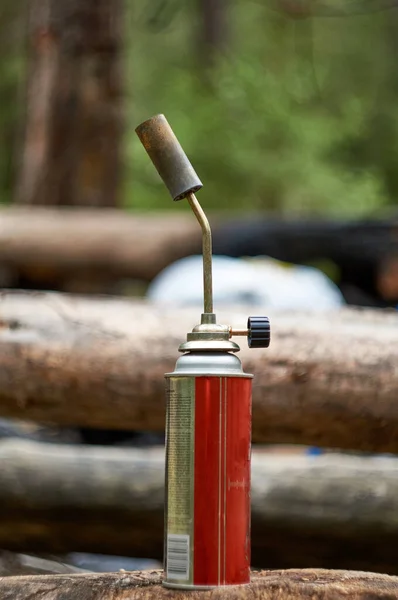 Plynový Válec Plynový Hořák Lese Pozadí — Stock fotografie