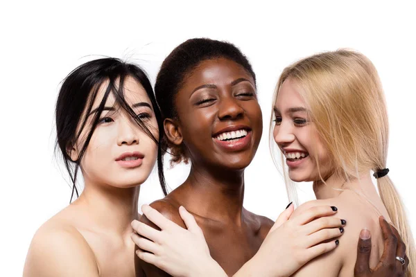 Tre etniska kvinnor isolerade på vit — Stockfoto