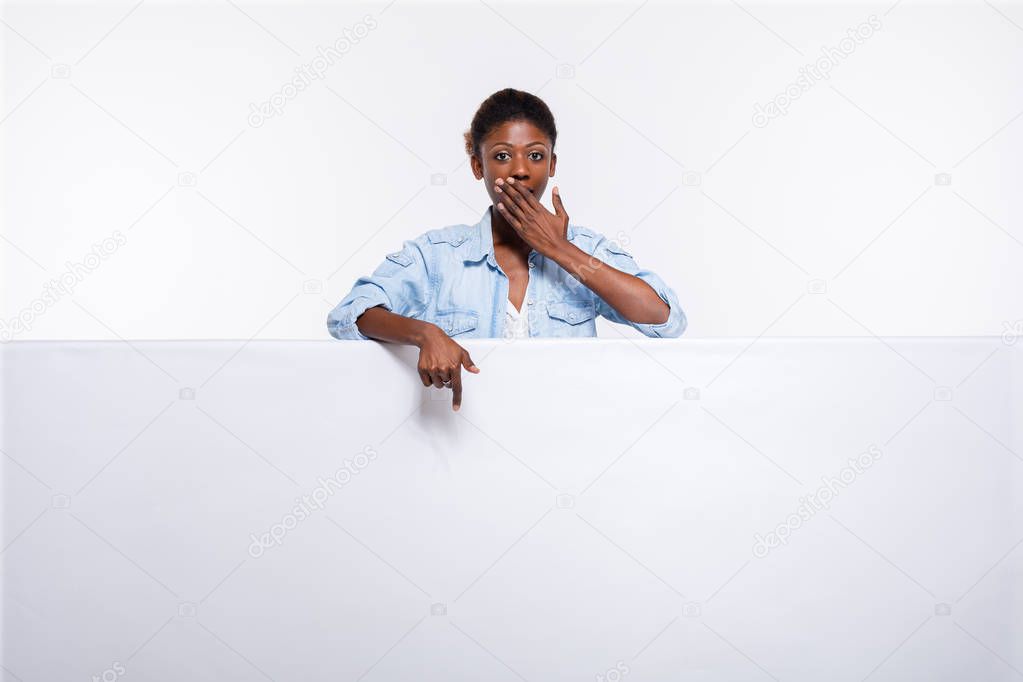 black woman on white empty panel 