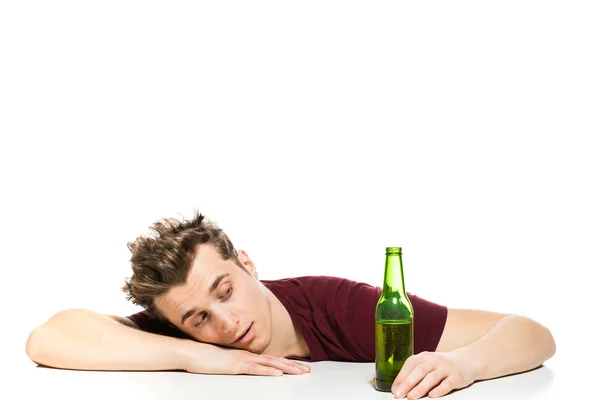 Man with beer on white — Stock Photo, Image