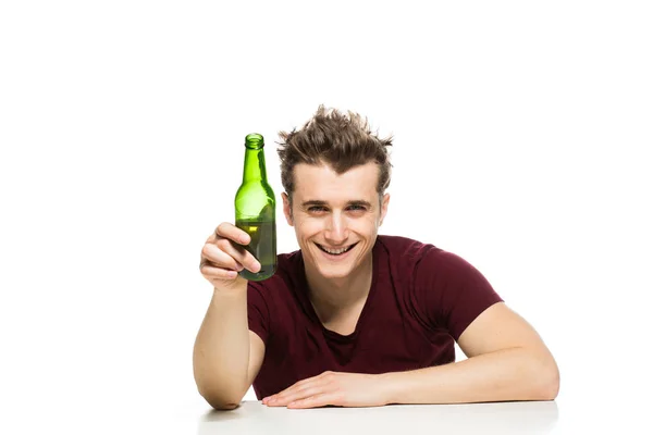 Man with beer on white — Stock Photo, Image
