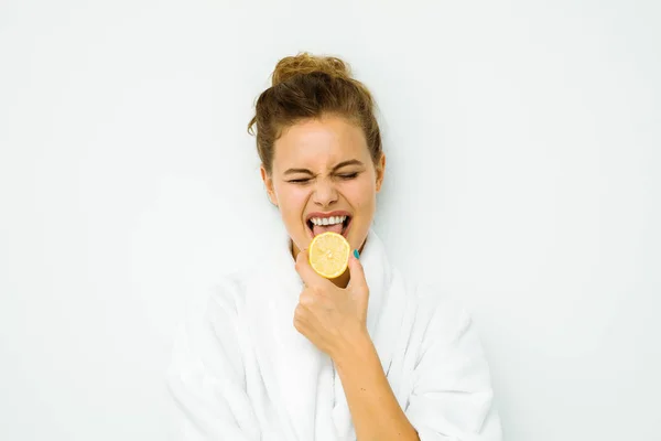 Woman in white bath towel — Stock Photo, Image