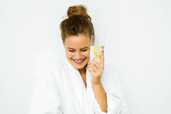 Woman in white bath towel — Stock Photo, Image