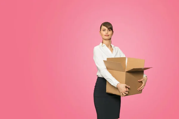 Beautiful Young Businesswoman Office Outfit Resigning Her Job Carrying Her — Stock Photo, Image