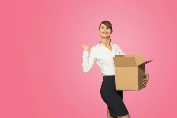 Beautiful Young Businesswoman Office Outfit Resigning Her Job Carrying Her — Stock Photo, Image