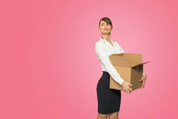 Schöne Junge Geschäftsfrau Büro Outfit Kündigt Ihren Job Und Trägt — Stockfoto