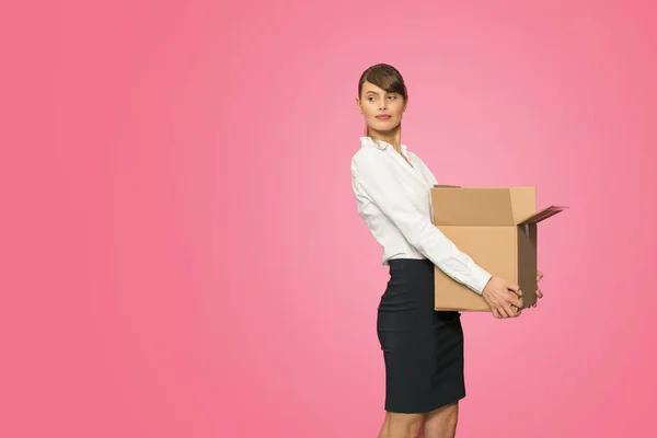 Beautiful Young Businesswoman Office Outfit Resigning Her Job Carrying Her — Stock Photo, Image