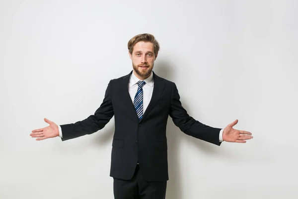 Confident Man Ready Conclude Business Contract Presenting One Sides Both — Stock Photo, Image