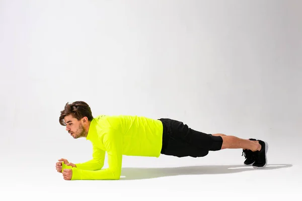 Young Normal Person Doing Planks Train Stay Fit — 스톡 사진