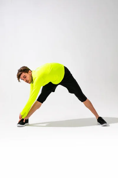 Doing Stretching First Young Man Sportwear Training Stretching His Muscle — 스톡 사진