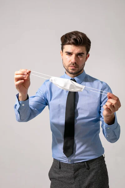 Time Protect All Time Elegant Man Wearing Mouth Protection Prevent — Stock Photo, Image