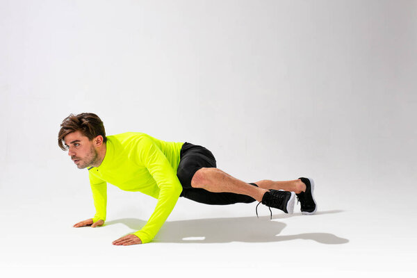 young normal person doing different kind of pushups, train and stay fit