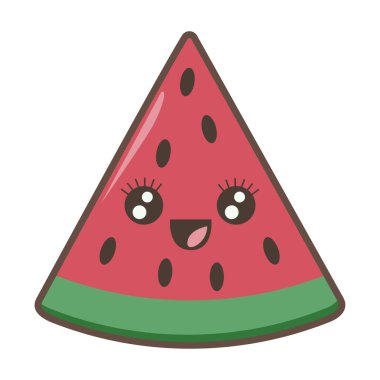 Çizgi film gülen karpuz meyvesi. Kawaii illüstrasyonu.